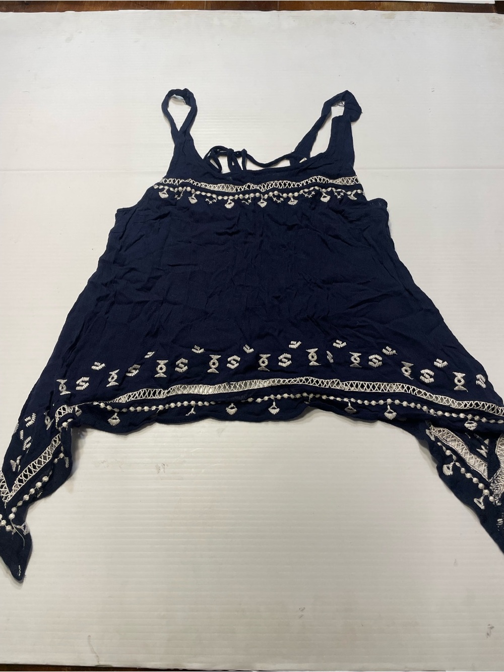 En Creme Anthropologie Navy Blue Babydoll Tank Gauze Boho Peasant Women Sz M